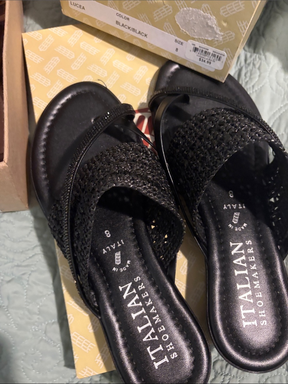 Italian Shoemakers Black Woven Slip-On Sandals